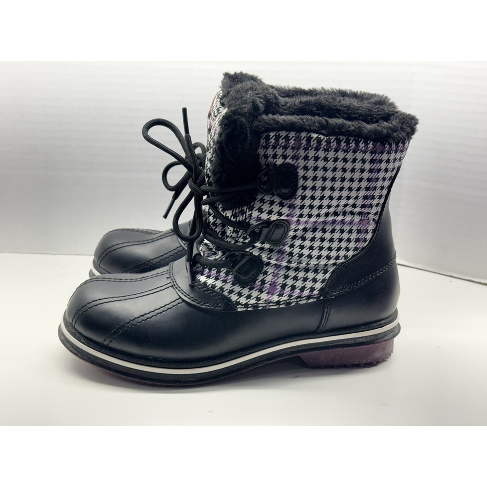 Athletech Thermolite Women's Sz 8M Tamika Black Purple Check Faux Fur Boots